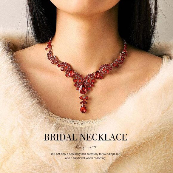 Unicra Bride Wedding Jewelry Sets Crystal Bridal Necklace Earrings Set R… - Picture 6 of 7